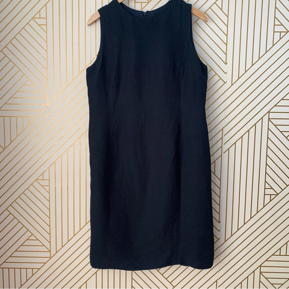 Linda Allard Ellen Tracy Linen blend sheath Dress Size 12 navy blue classic